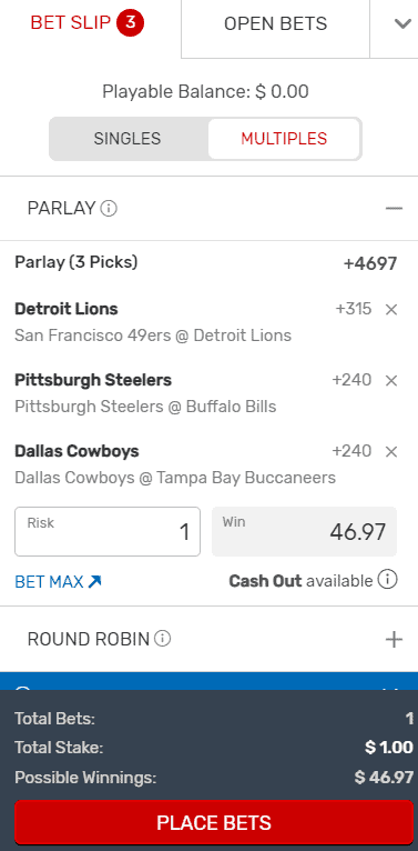 week 1 parlay 2021 NFL steelrers cowboys