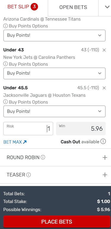 2021 nfl week 1 parlay for over under totals