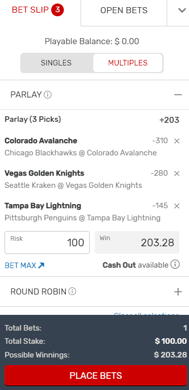 2022 NHL parlay favored