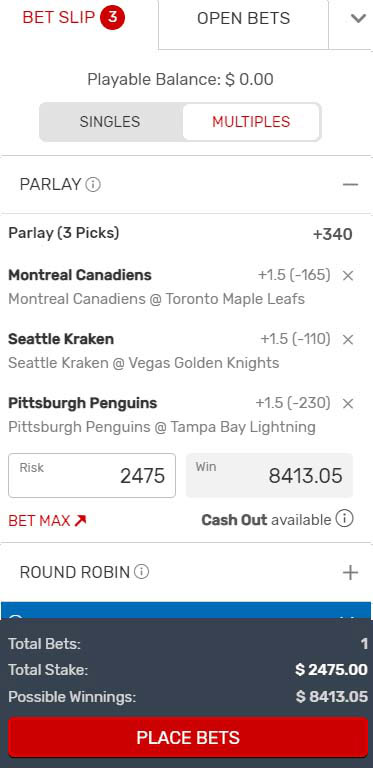 Canadiens Kraken Parlay