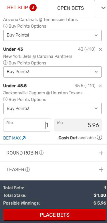Jets Panthers Jaguars Texans Parlay Slip